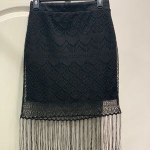 Bebe black fringed skirt
